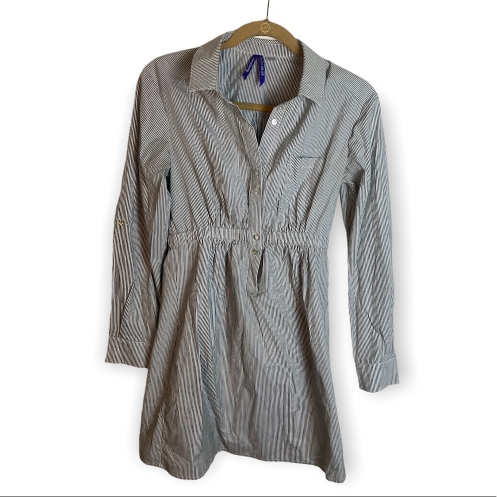 Seraphine Gray and White Striped Button Up Dress Size 2